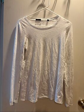 ATM Anthony Thomas Melillo White Speckled Long Sleeve Tee